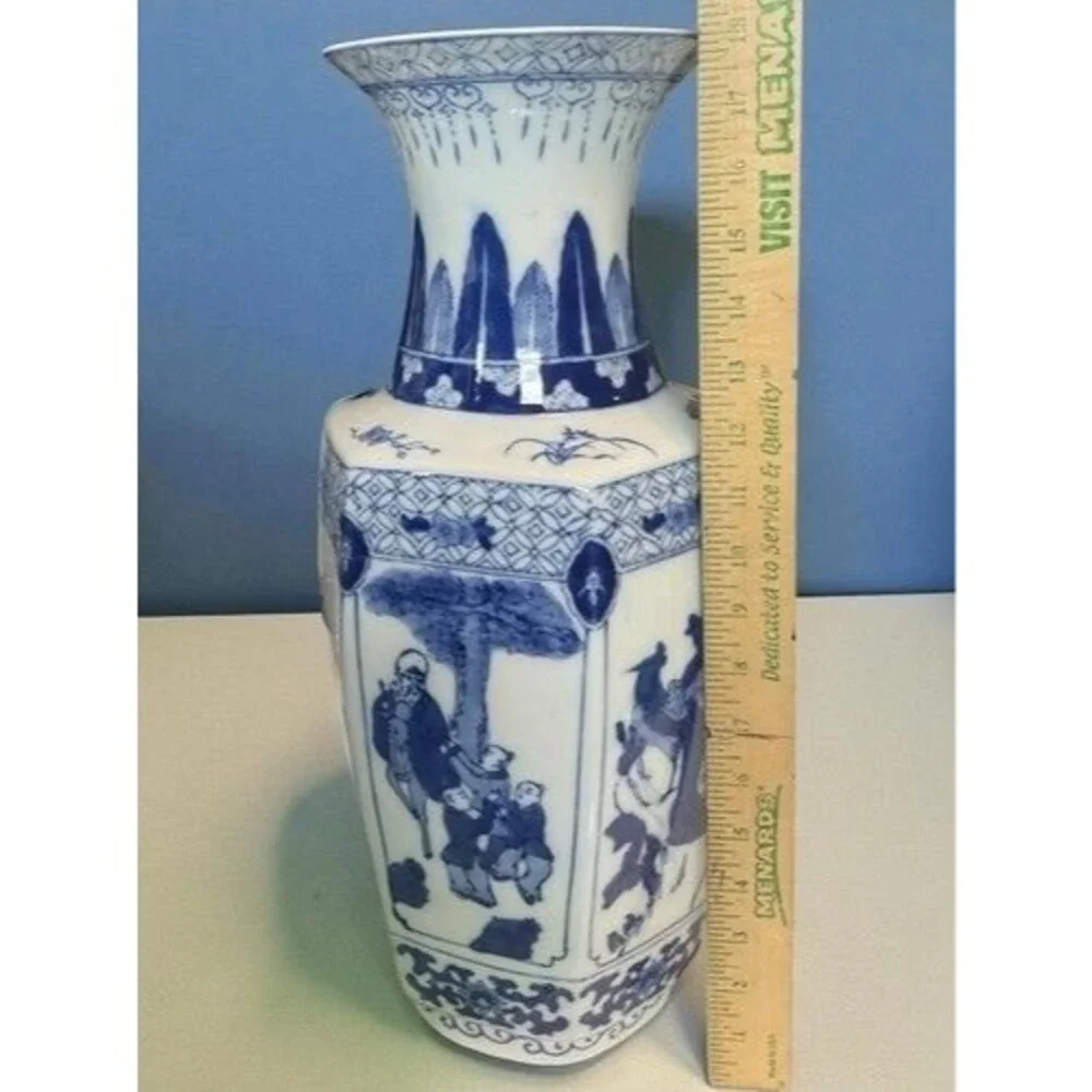 VTG GAO Ancienne Porcelain Hand‎ Painted Chinese Hexagon Panelled Vase 18